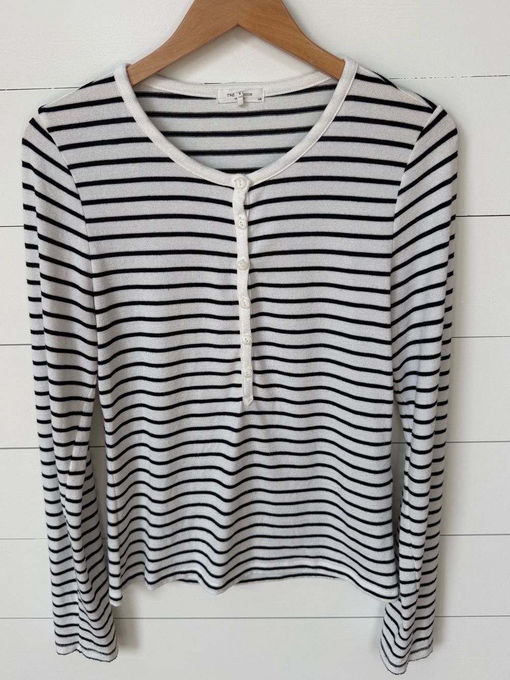 Rag & Bone NWOT Navy White Stripe Long Sleeve Henley Large